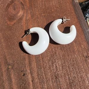White earrings half hoop style